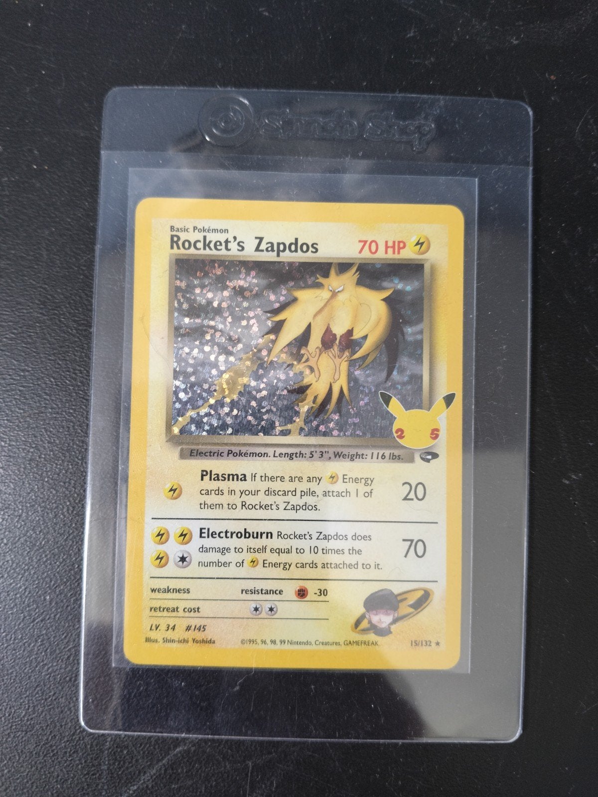 Rocket's Zapdos Celebrations Pokémon Kaart, Ophalen of Verzenden, Zo goed als nieuw, Losse kaart