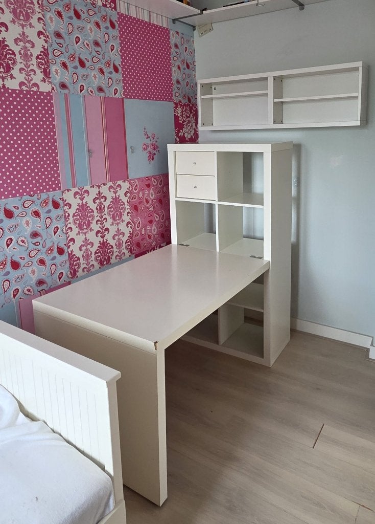 IKEA KALLAX bureaucombinatie met wandkast – wit, Ophalen, Gebruikt, Hout, IKEA