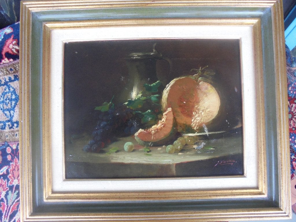 olieverf linnen fruit stilleven 19 eeuw j.duval, Antiek en Kunst, Kunst | Schilderijen | Klassiek, Doek, Stilleven, Ophalen of Verzenden