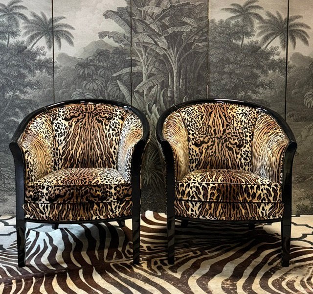 2 MUYLAERT CLUB FAUTEUILS IN VELOURS  TIJGER STOF, Ophalen, 75 tot 100 cm, Stof, 50 tot 75 cm