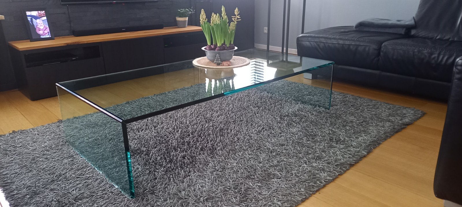 glazen design salontafel, Ophalen, 100 tot 150 cm, 50 tot 100 cm, Zo goed als nieuw