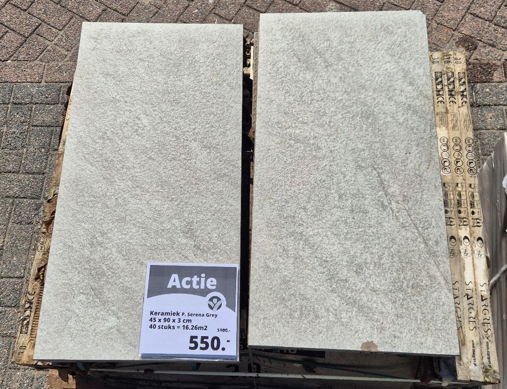 Tuintegel Keramiek Pietra Serena Grey 45x90x3cm 40st. 16.3m2, Keramiek, Nieuw, Ophalen of Verzenden, 10 m² of meer