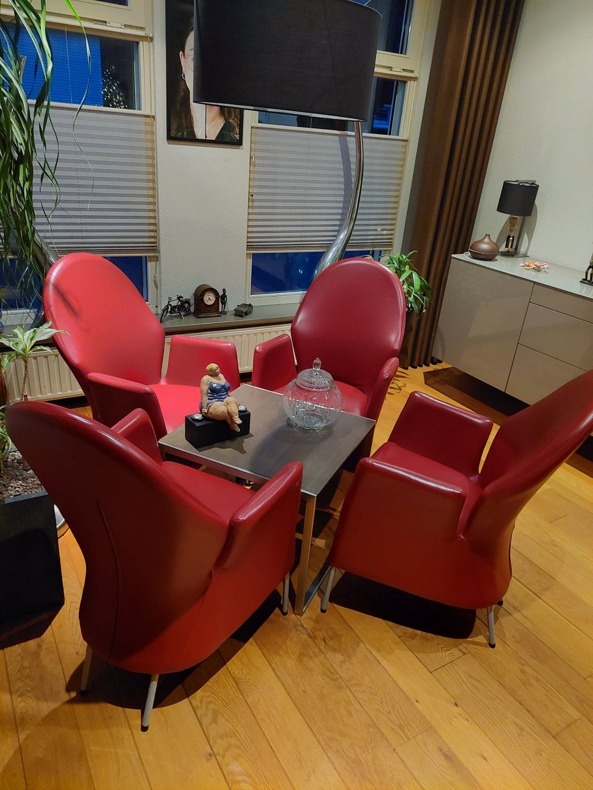 4 rode lederen Topform fauteuils/eetkamerstoelen, Huis en Inrichting, Stoelen, Ophalen, Gebruikt, Leer, Vier