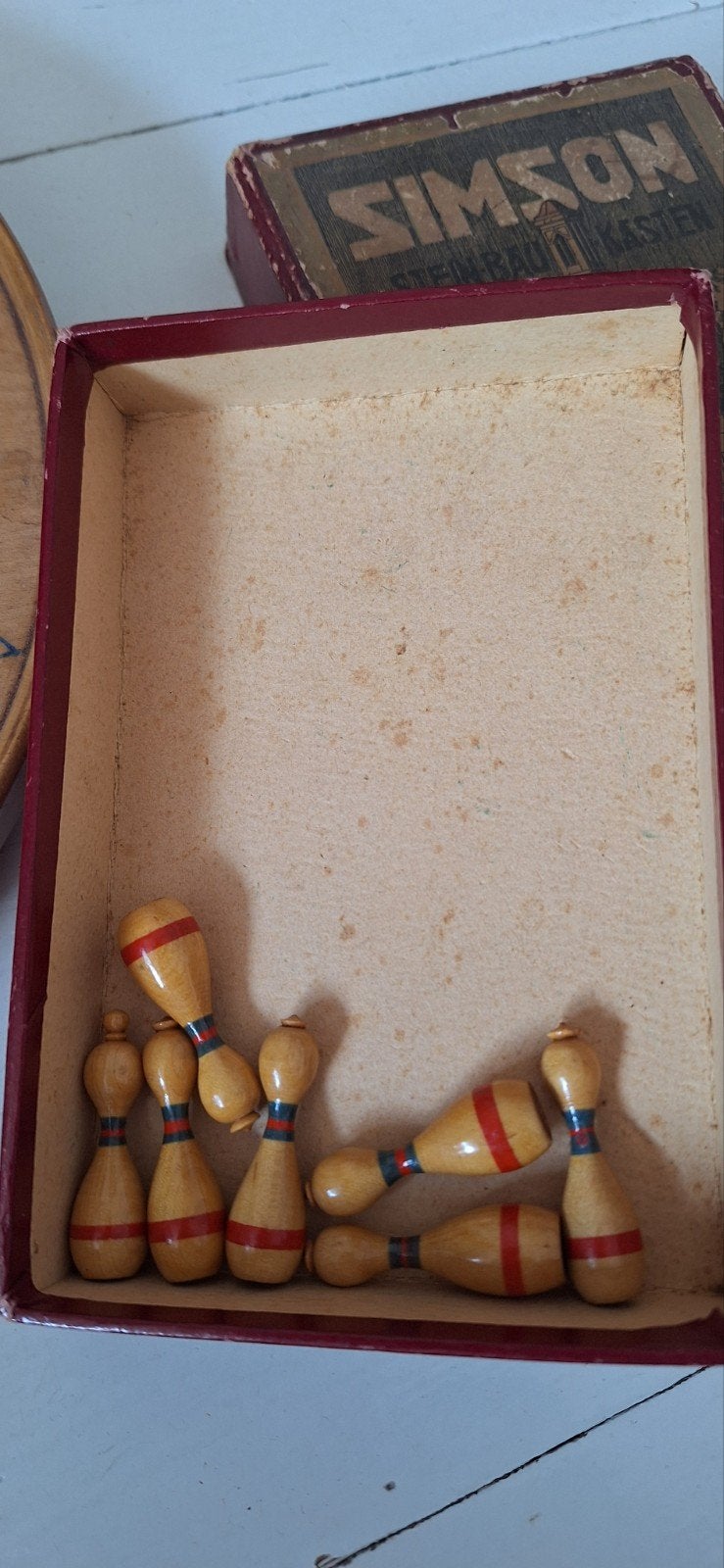 Vintage  Kegelspel met houten kegels en tol, Een of twee spelers, Ophalen of Verzenden, Gebruikt, Simson