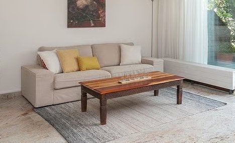 Teak houten salontafel koloniaal met houtsnijwerk, Gebruikt, 100 tot 150 cm, Koloniaal, Teakhout