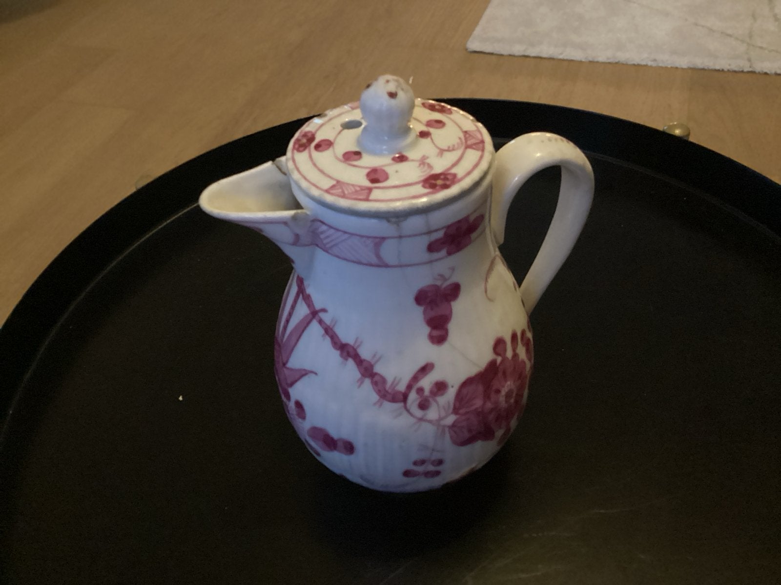 Antieke Frans porseleinen chocolade /koffiekan rood decor, Ophalen of Verzenden