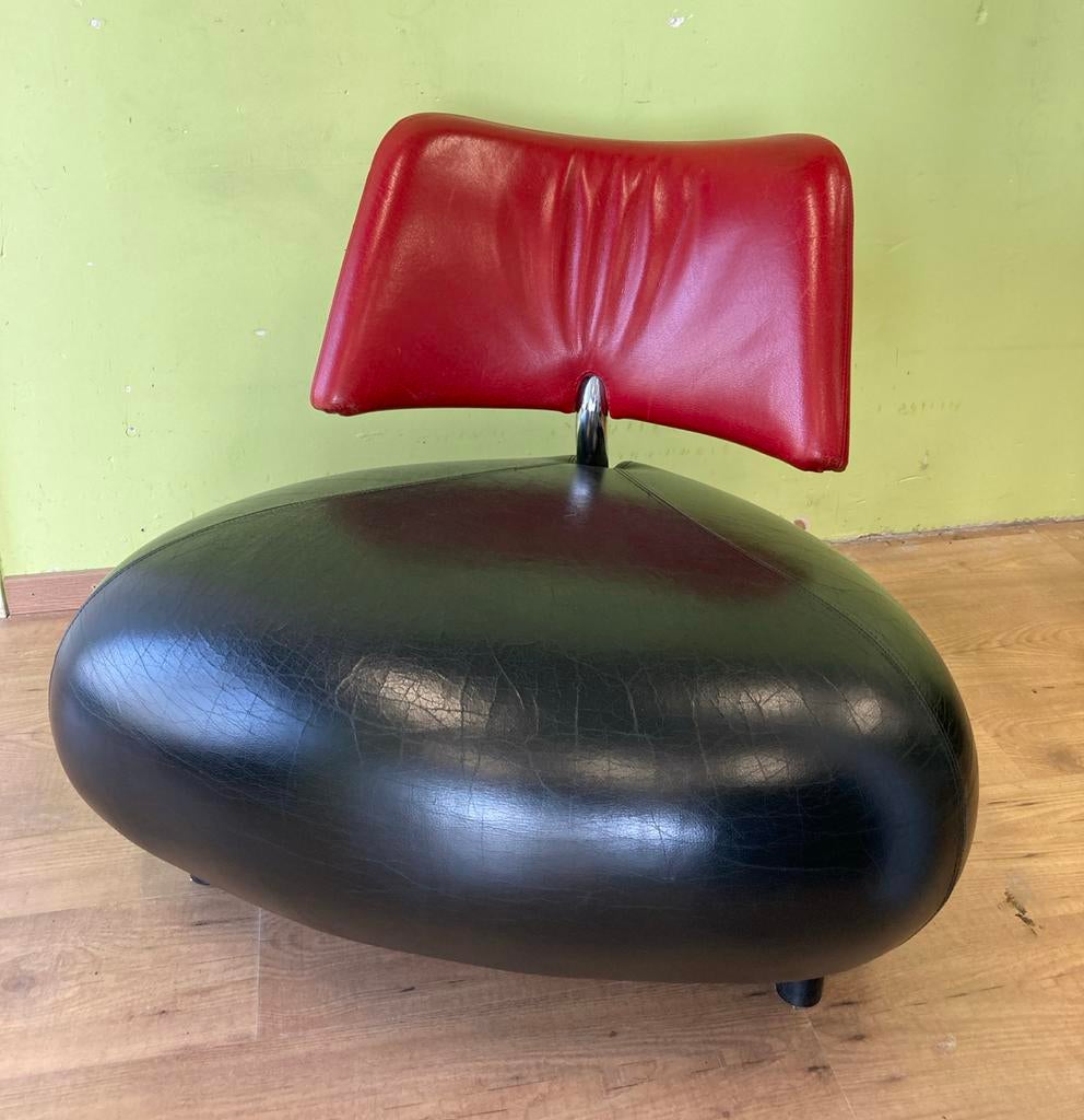 Leolux Pallone fauteuil - Rood en Zwart Leer, Huis en Inrichting, Stoelen, Gebruikt, Eén, Leer, Rood, Ophalen