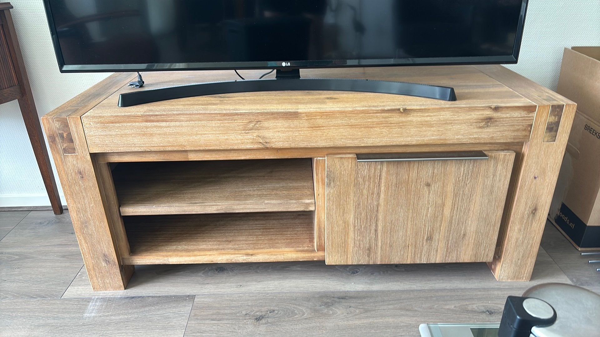 Tv meubel hout 120cm - ZATERDAG ophalen, Ophalen, 100 tot 150 cm, Zo goed als nieuw, Minder dan 100 cm