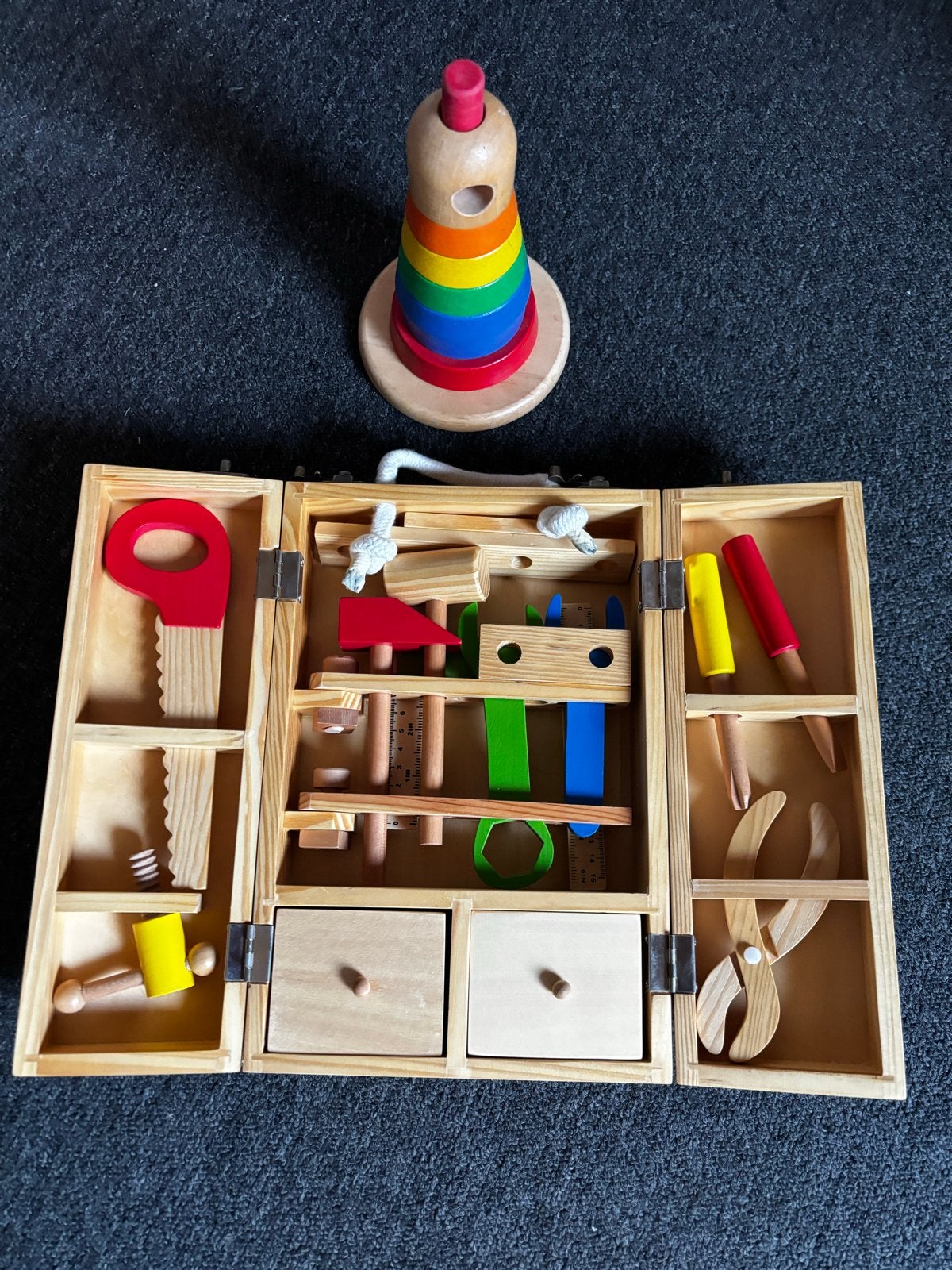 Houten kinderspeelgoed: Gereedschapskist & Stapeltoren, Ophalen, Gebruikt, Overige typen