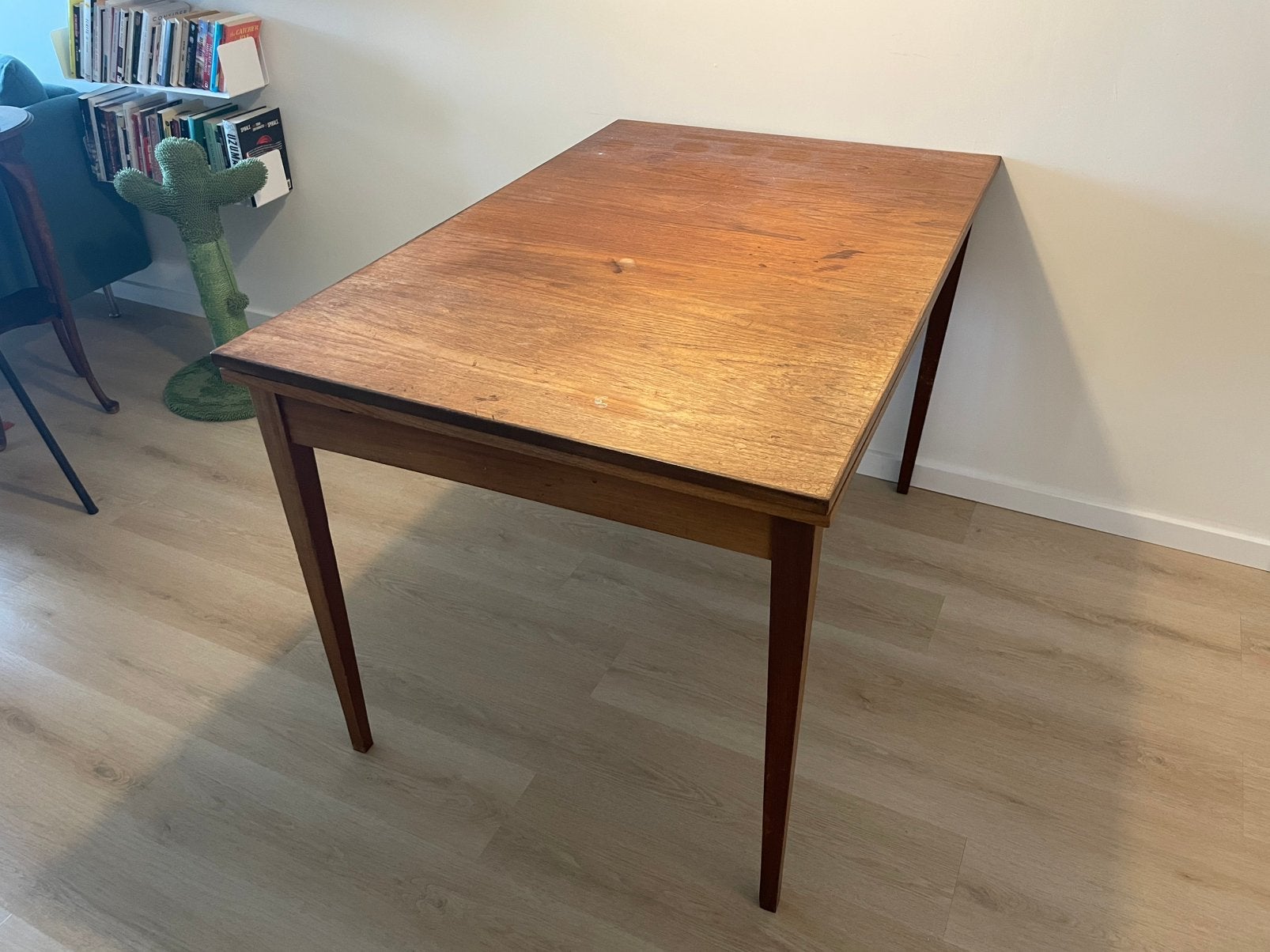 vintage mid century teak houten eettafel, Ophalen, Gebruikt, 50 tot 100 cm, 150 tot 200 cm