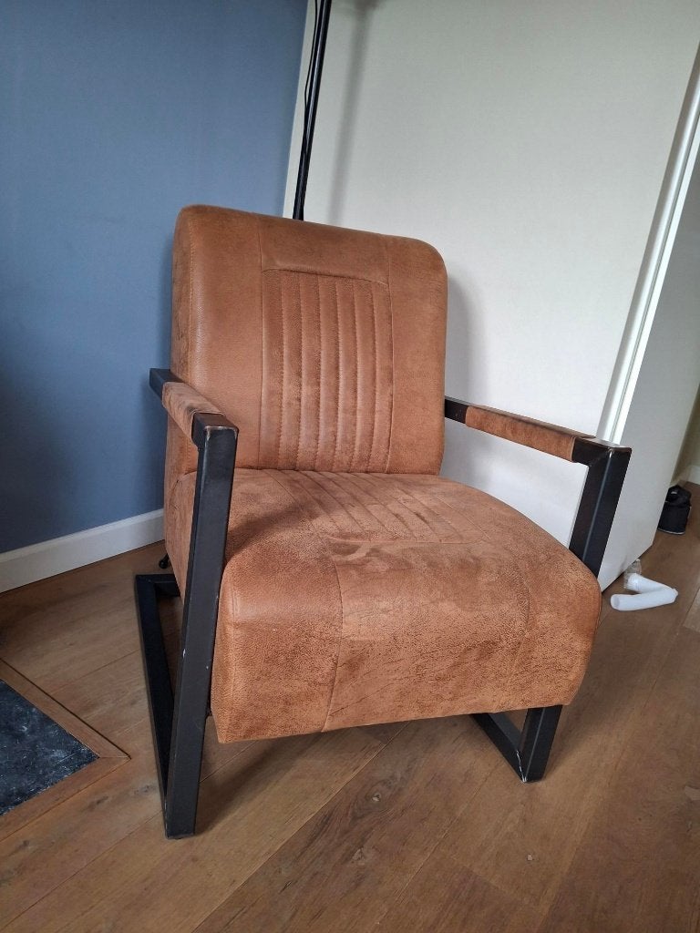 fauteuil cognac industrieel, Huis en Inrichting, Ophalen, Gebruikt, 75 tot 100 cm, 50 tot 75 cm