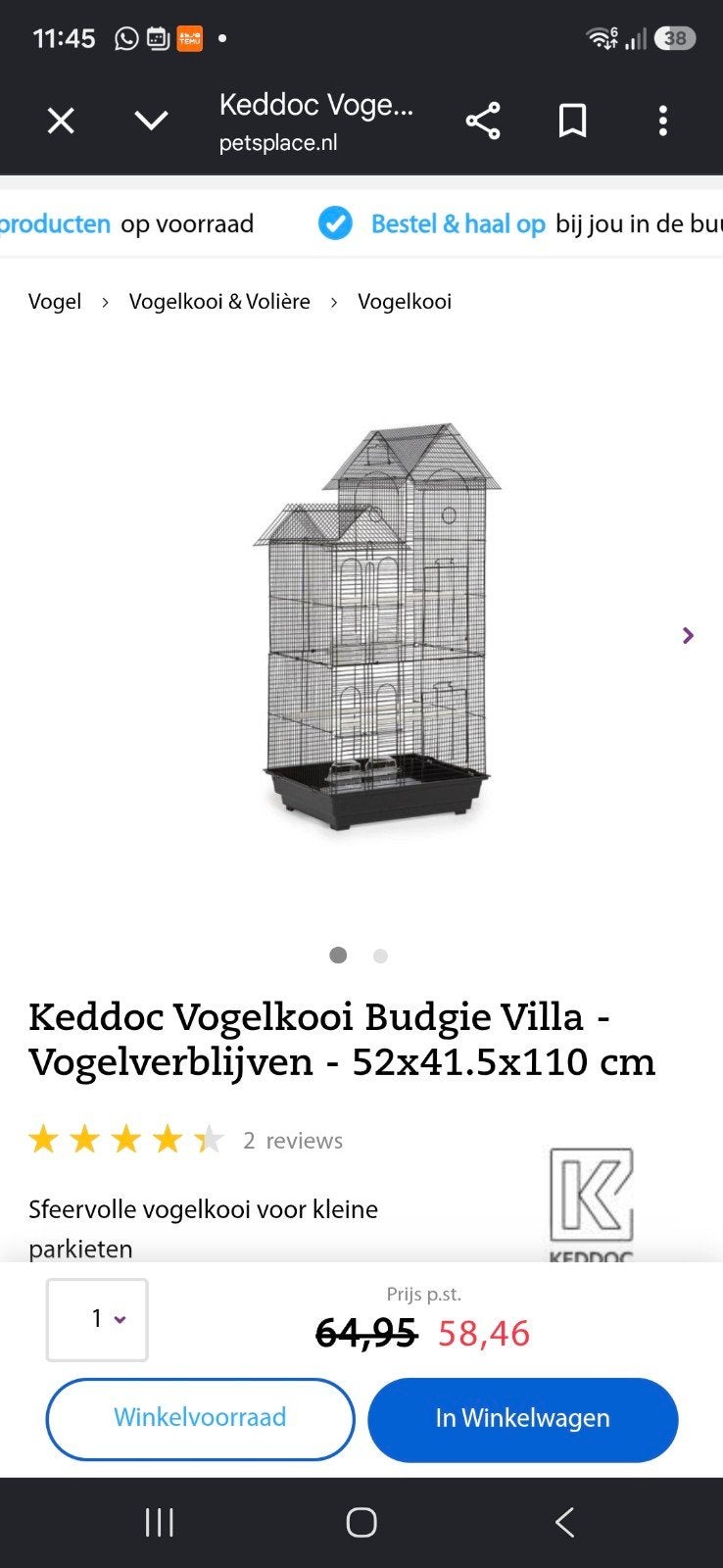 Vogelkooi Zwart, Ophalen, Metaal, Vogelkooi