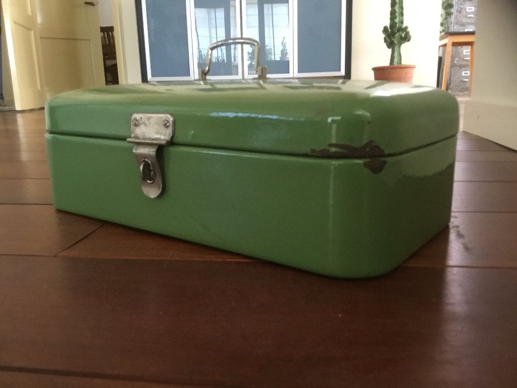 Oude vintage groene emaille broodtrommel, Antiek en Kunst, Ophalen of Verzenden