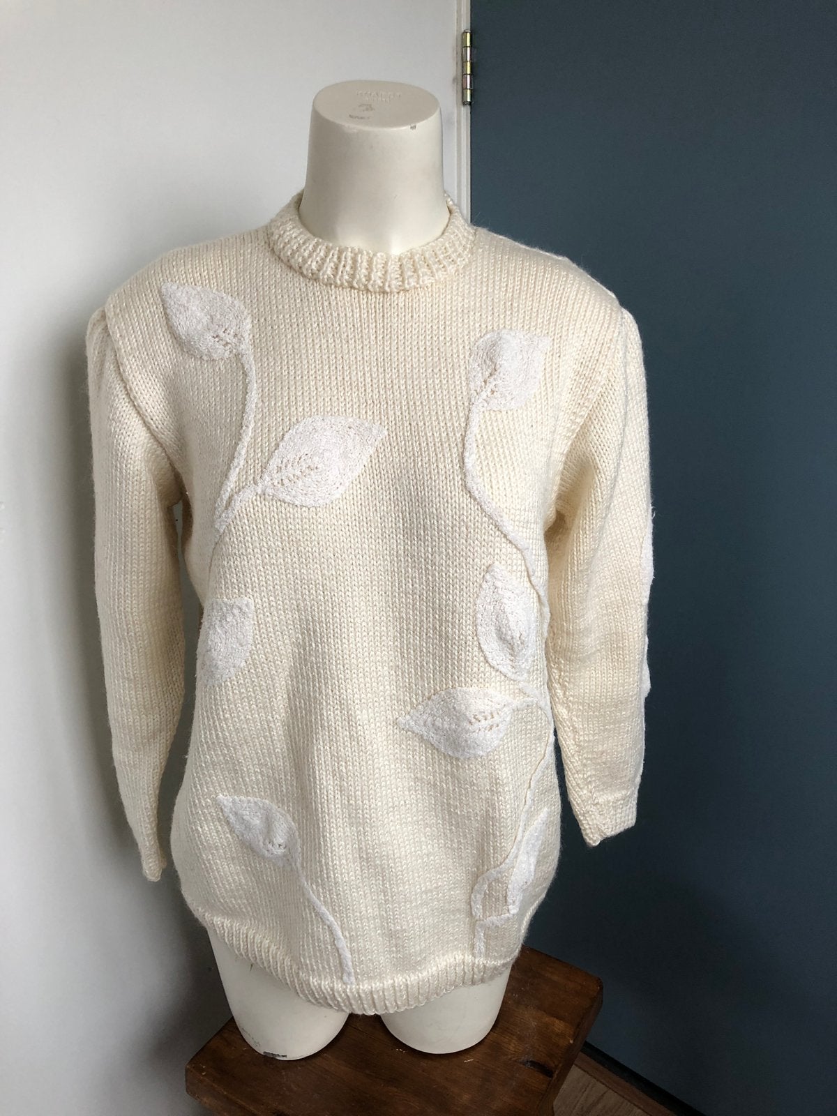 Handgebreid crème wit trui bladeren m l, Kleding | Dames, Truien en Vesten, Wit, Ophalen of Verzenden, Zo goed als nieuw, X