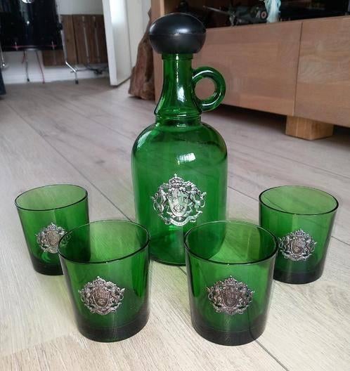 Vintage Whisky set van groen glas, Antiek en Kunst, Antiek | Glas en Kristal, Ophalen of Verzenden