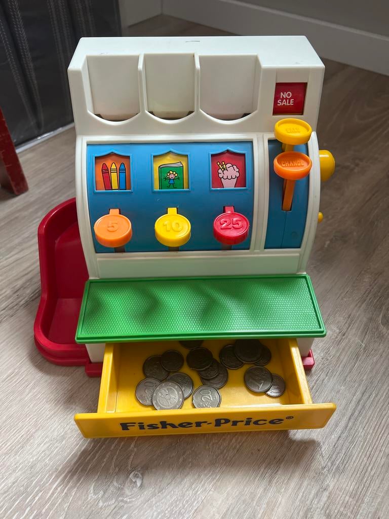 Fisher-Price Kassa met speelgeld, Ophalen of Verzenden, Gebruikt, Speelset, Met geluid