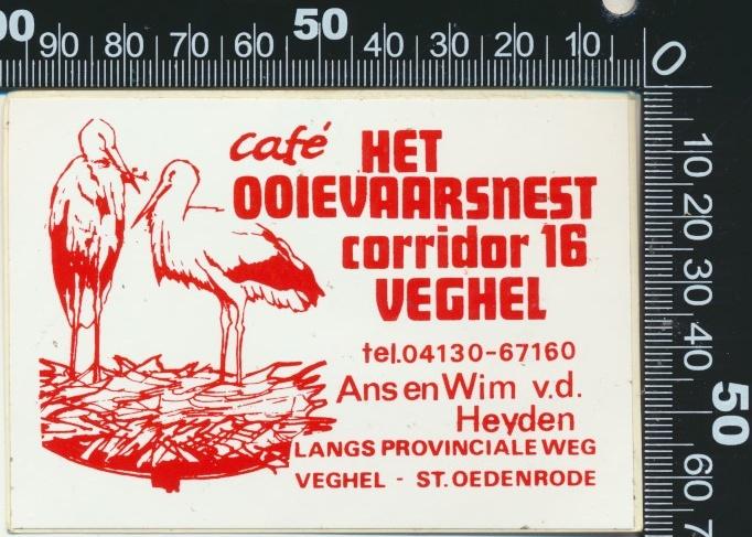 Sticker: Cafe Het Ooievaarsnest - Veghel - Sint Oedenrode, Ophalen of Verzenden, Zo goed als nieuw, Bedrijf of Vereniging