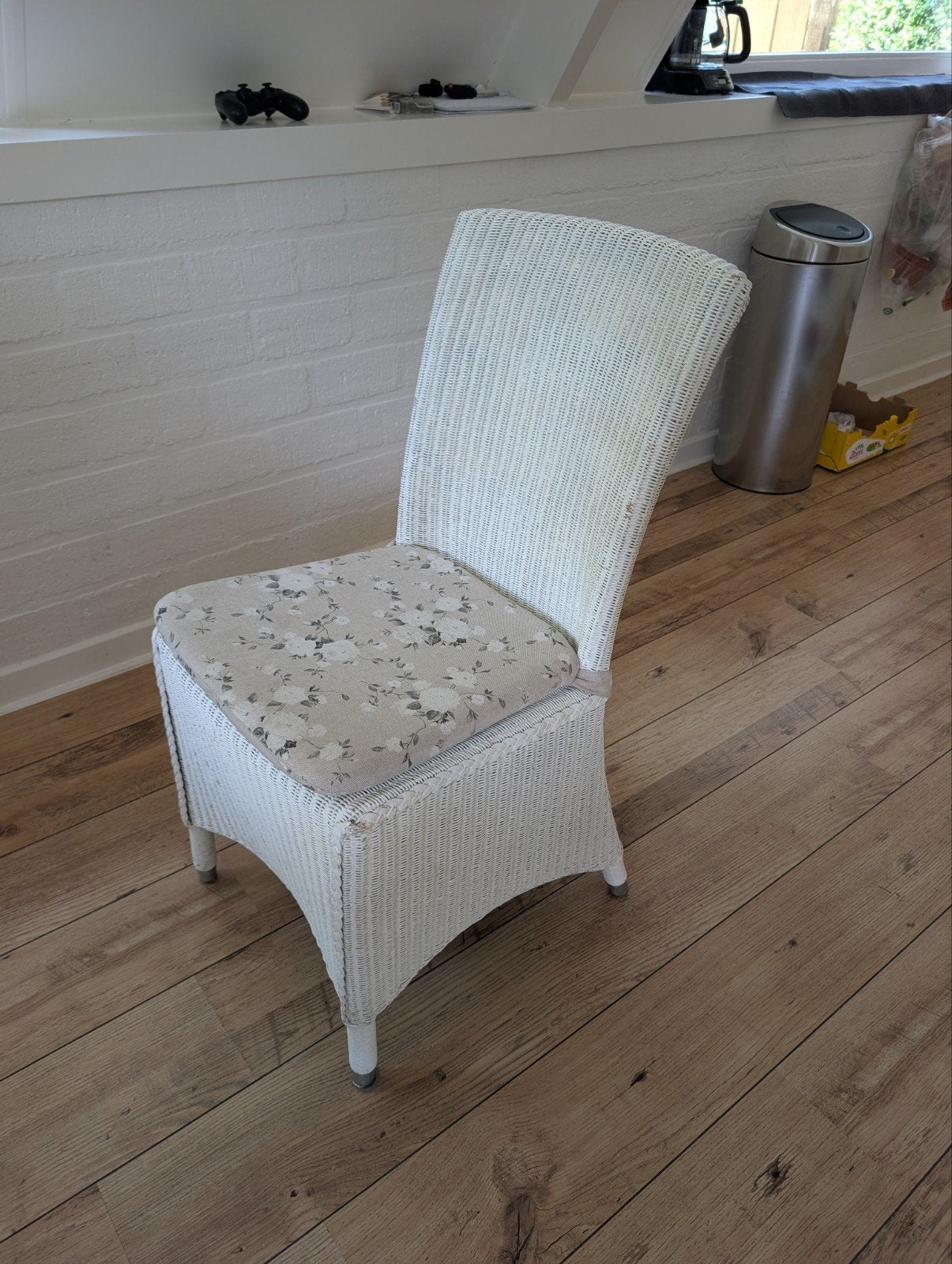 Witte rotan eetkamerstoelen met kussens - 6 stuks, Ophalen, Gebruikt, Stof, Vijf, Zes of meer stoelen