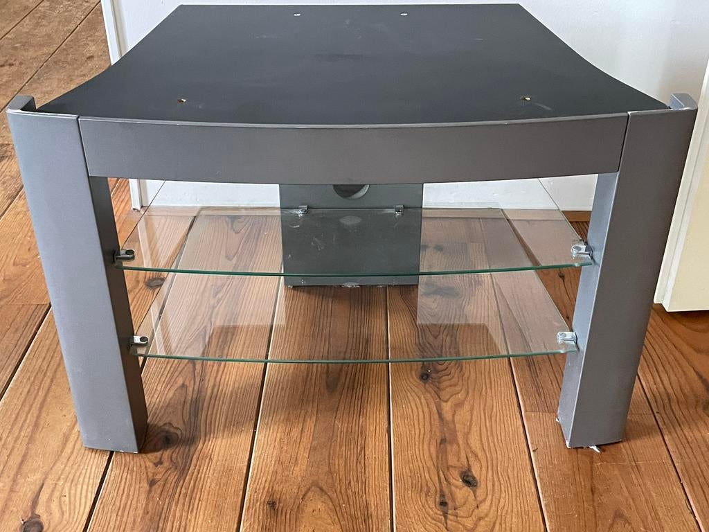 Audio TV-meubel met glazen planken - Grijs/Zwart, Ophalen, 50 tot 100 cm, Minder dan 100 cm, 25 tot 50 cm