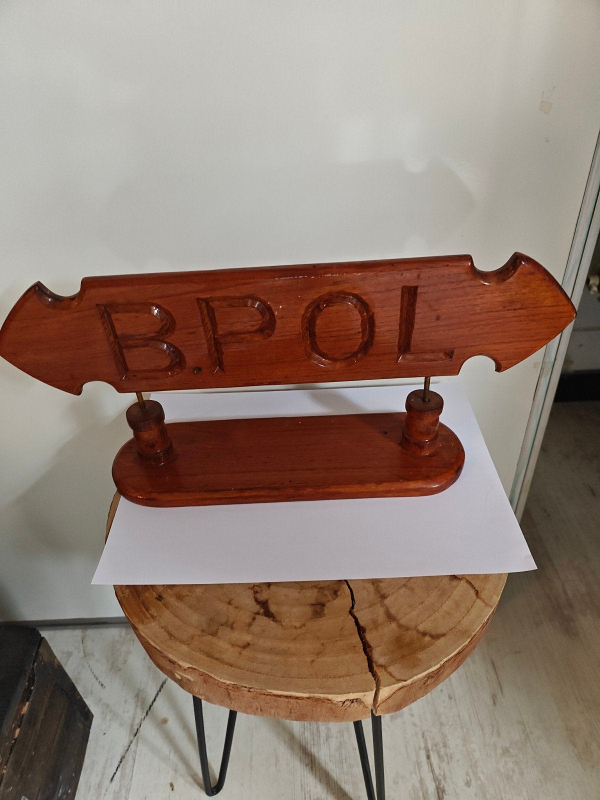 Oud MAHONIE HOUT Scheeps naambord 40 x 18 cm mooie staat, Gebruikt, Gebruiksvoorwerp, Motorboot of Zeilboot, Ophalen of Verzenden