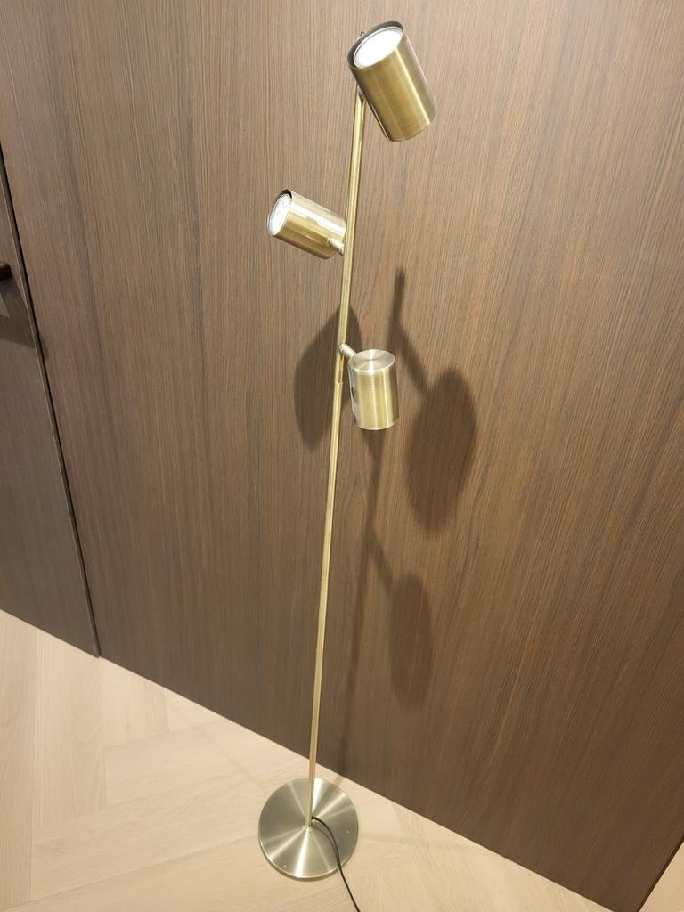 Messing vloerlamp met 3 spots, Huis en Inrichting, Lampen | Vloerlampen, Ophalen of Verzenden, Zo goed als nieuw, 150 tot 200 cm