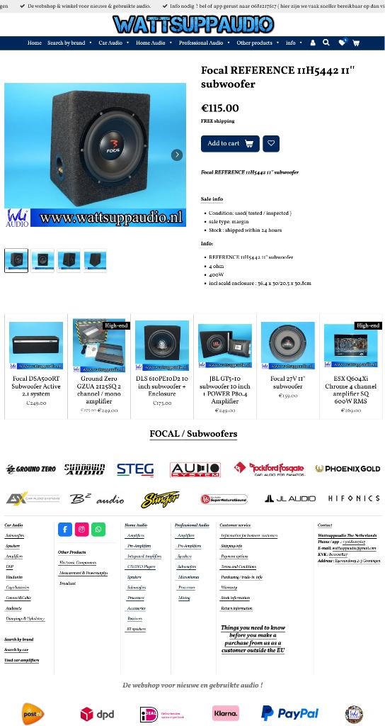 Focal REFERENCE 11H5442 11'' subwoofer, Gebruikt, ., Ophalen of Verzenden, .