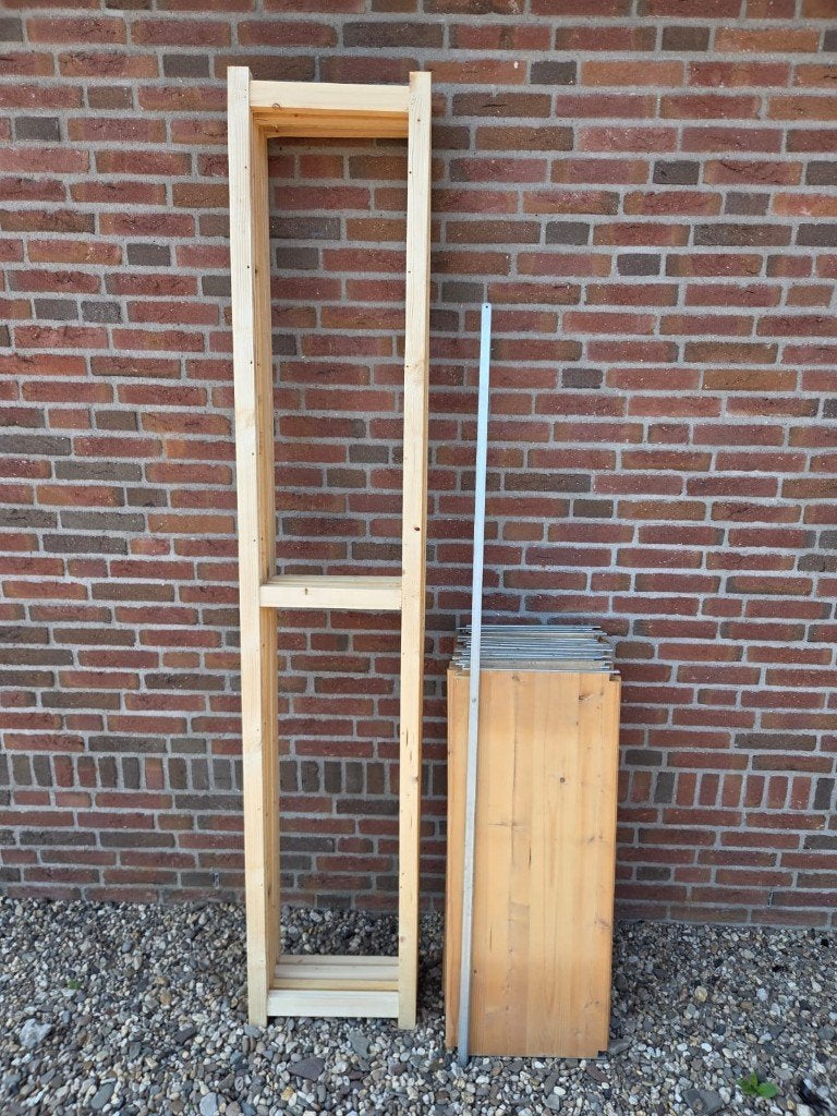 2,7 meter nette houten stelling legbordstelling 40cm diep, Ophalen, Zo goed als nieuw