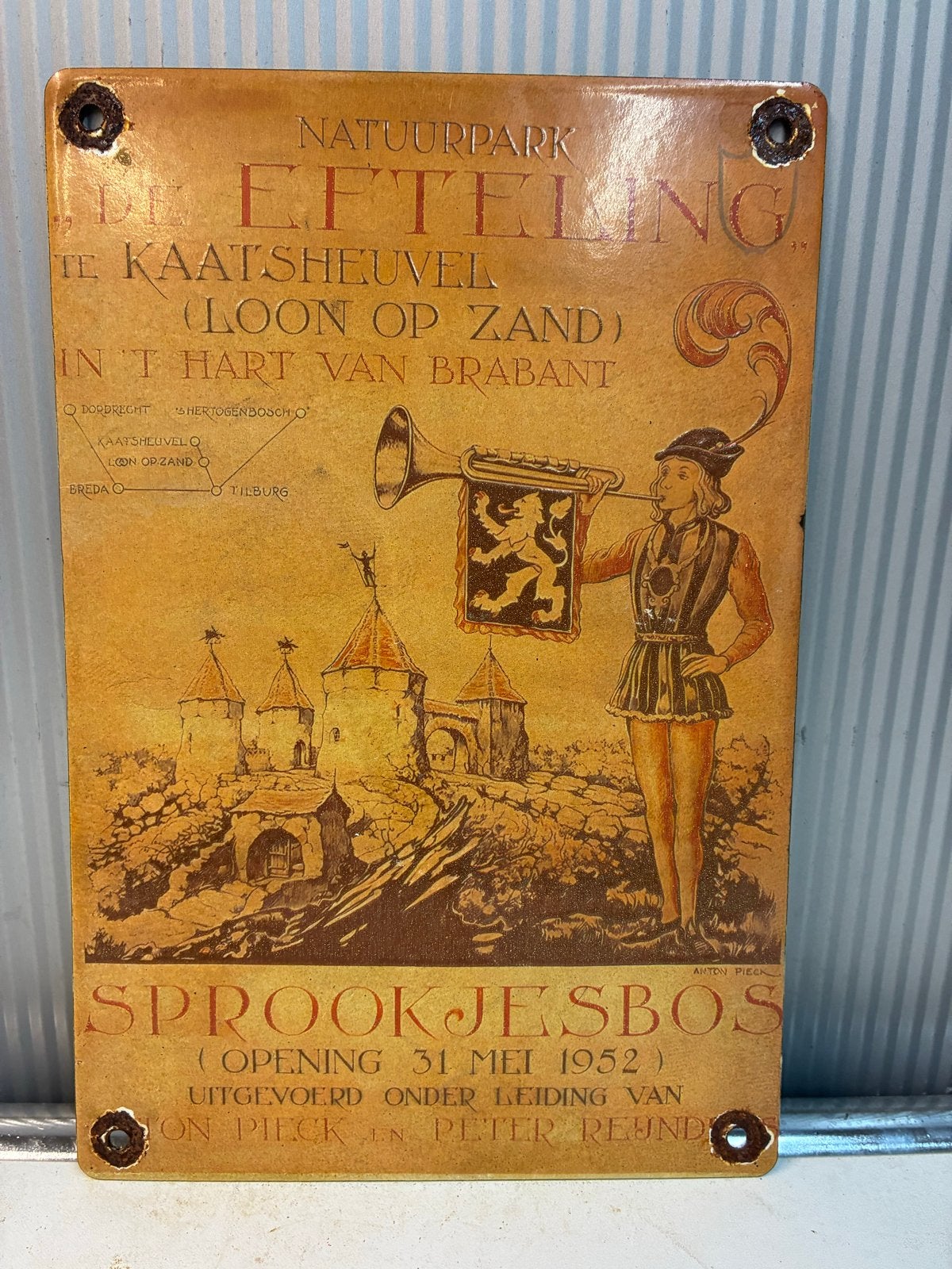 Prachtig Efteling emaille bord 30x20 cm - Anton Pieck, Verzamelen, Efteling, Ophalen of Verzenden