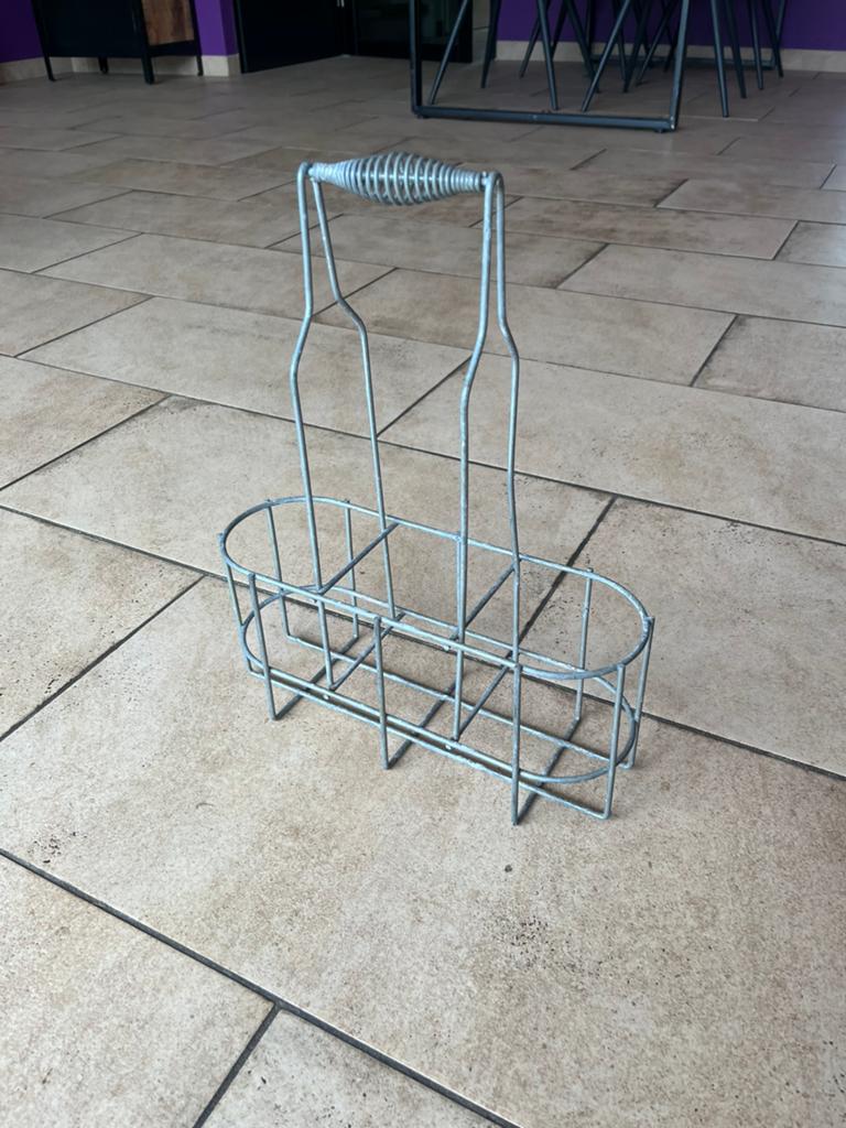 Zinken flessenrek voor 3 flessen, Ophalen of Verzenden, Gebruikt