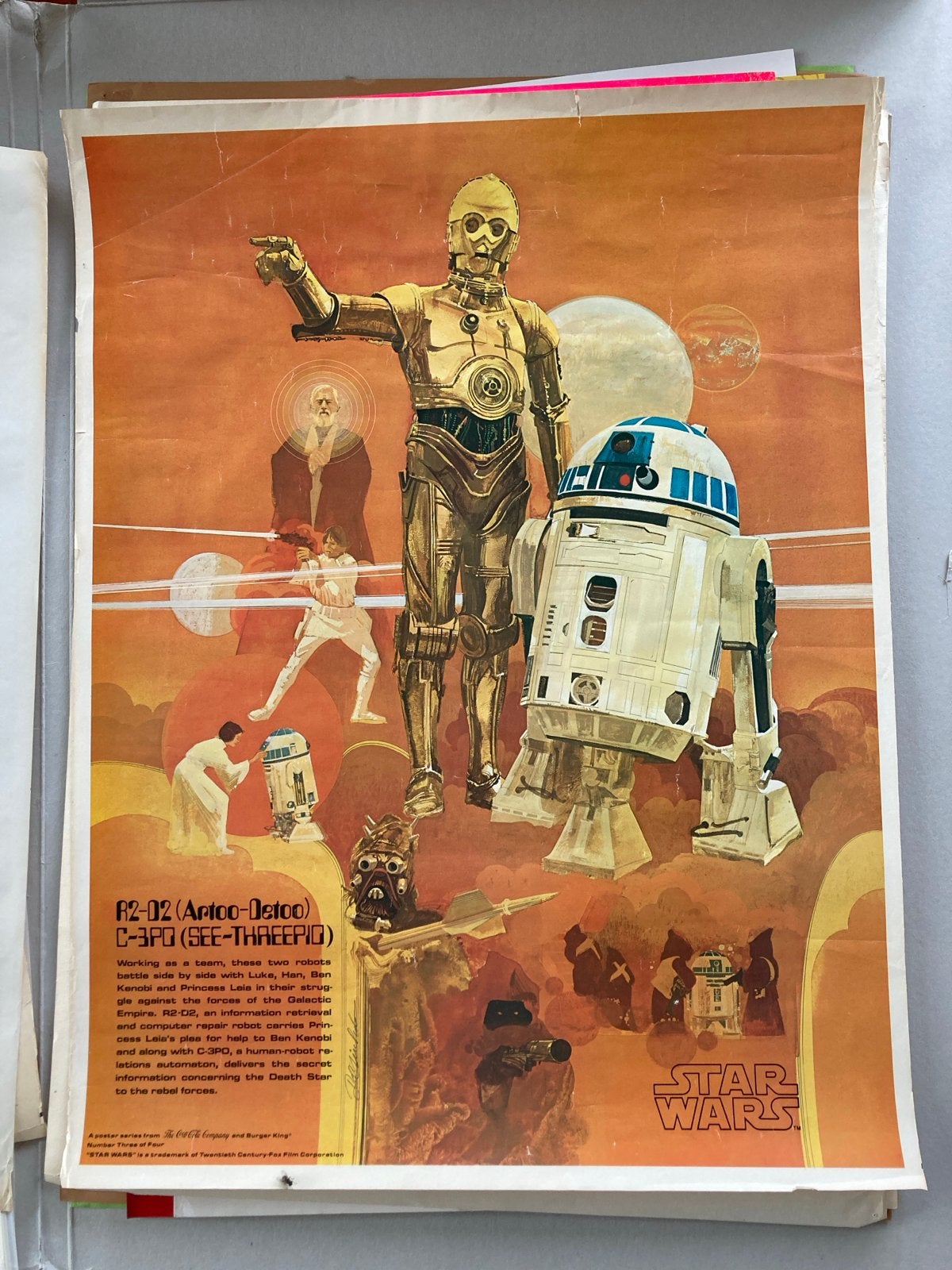 Originele Star Wars Poster (1977) - C-3PO R2-D2, Burger King, Verzamelen, Ophalen of Verzenden, Gebruikt, Boek of Poster