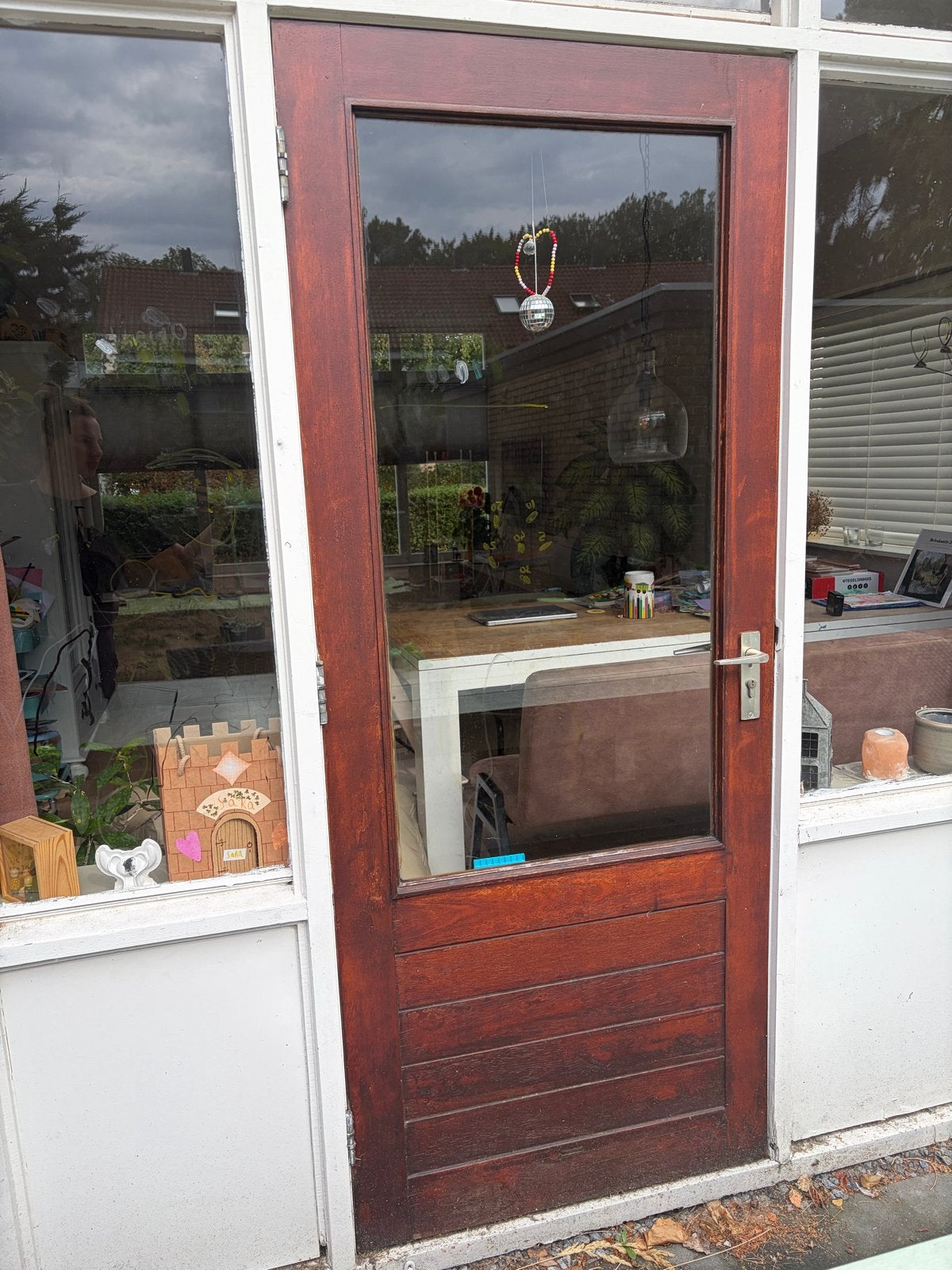 Houten buitendeur met glas, Doe-het-zelf en Verbouw, Deuren en Horren, Ophalen, Gebruikt, 80 tot 100 cm, Buitendeur