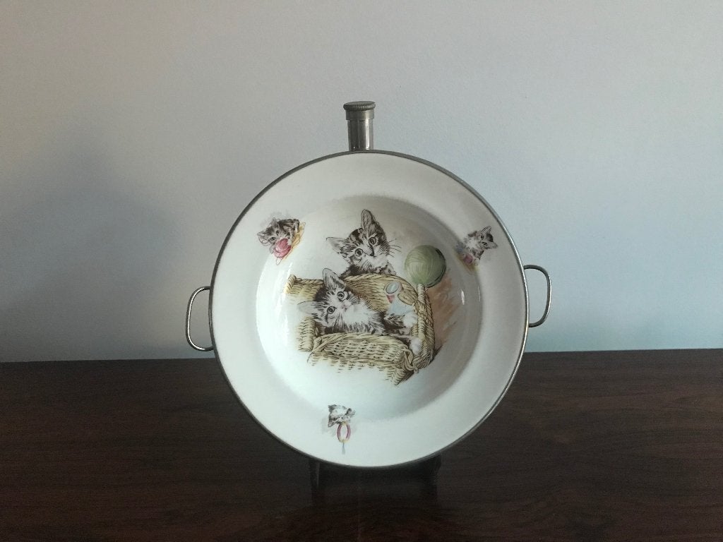 Oud warmhoudbordje bordje poezen katten poesjes, Antiek en Kunst, Ophalen of Verzenden
