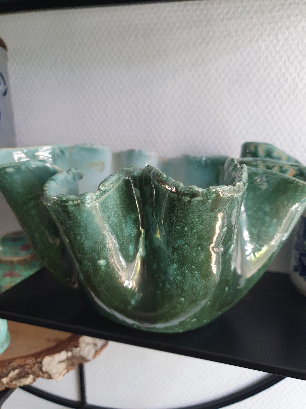 Unieke handgemaakte keramische schaal - Groen, Antiek en Kunst, Ophalen of Verzenden