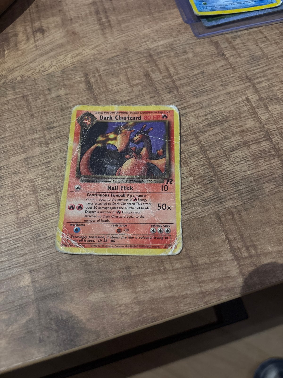 Dark Charizard Team Rocket 21/82 beschadigd, Ophalen of Verzenden, Gebruikt, Losse kaart