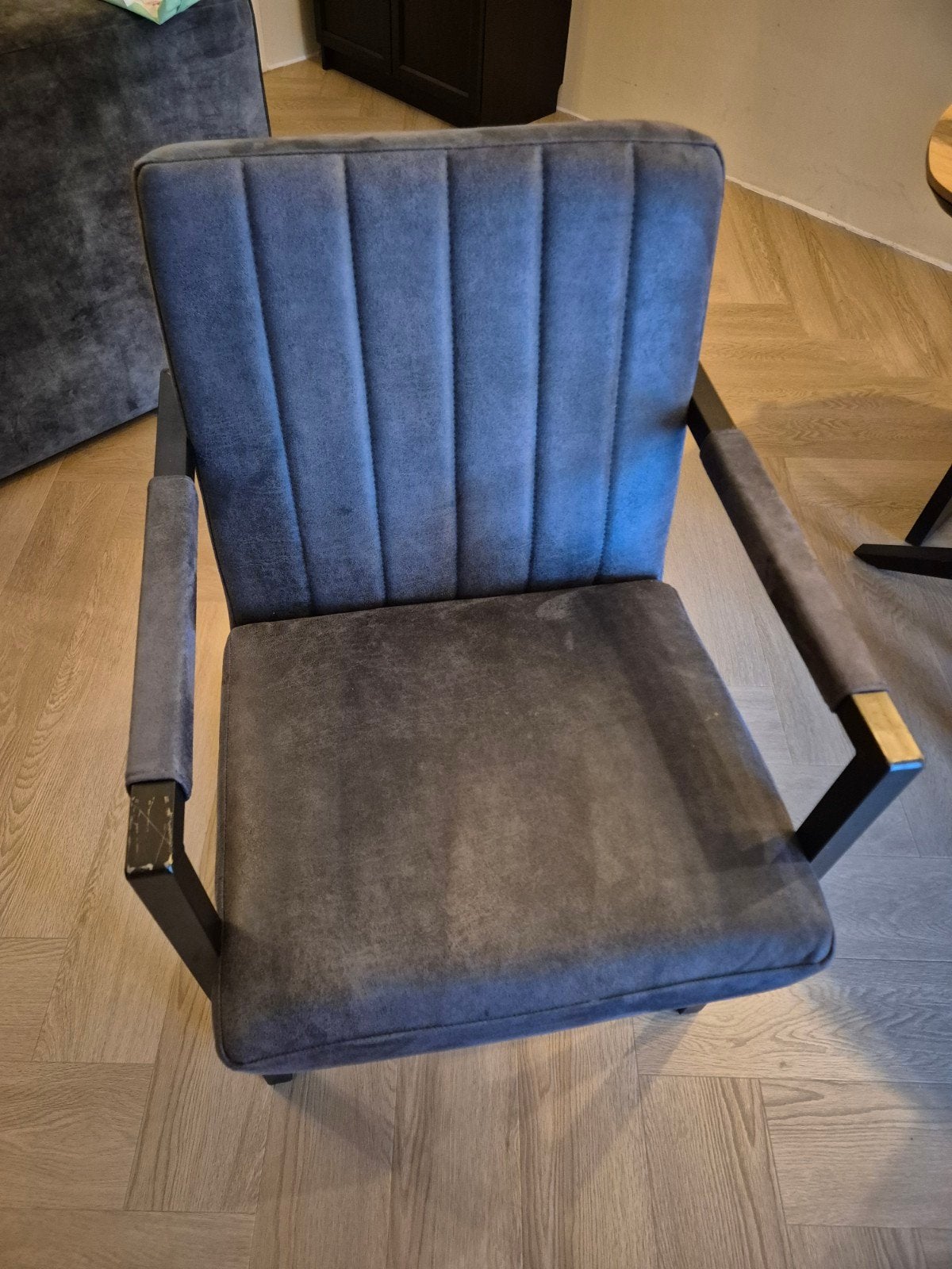 4x InHouse stoel, donkerblauw microleder., Ophalen, Blauw, Zo goed als nieuw, Vier