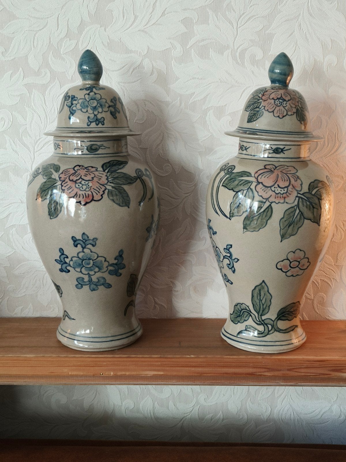 Set van 2 antieke gemberpotten, handbeschilderd, Ophalen of Verzenden