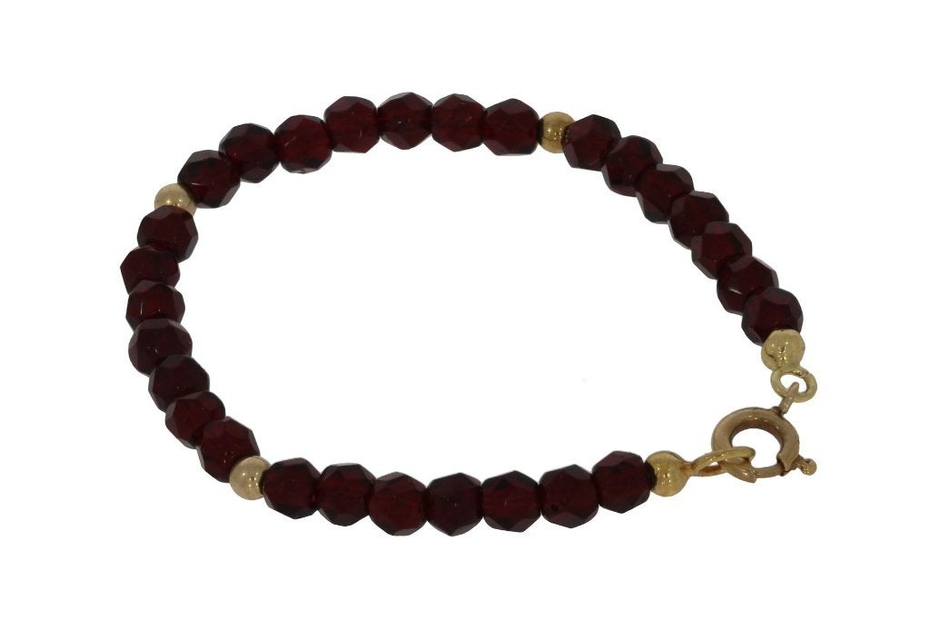 Granaat baby armband 14k slot goud bollen kinderen meisje, Ophalen of Verzenden, Goud, Armband, Met edelsteen