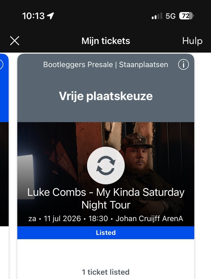 1x luke combs staanplaats te koop, Tickets en Kaartjes, Eén persoon