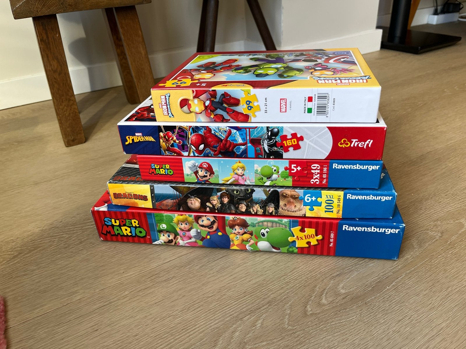Diverse puzzels: Marvel, Spider-Man, Super Mario, Ophalen, Meer dan 50 stukjes, Gebruikt, 6 jaar of ouder