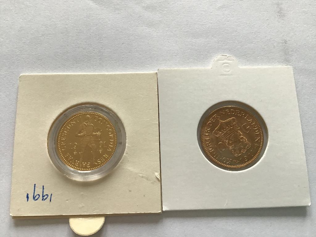 Gouden tientje 1917, gouden dukaat 1991., Postzegels en Munten, Setje, Koningin Wilhelmina, 10 gulden, Goud