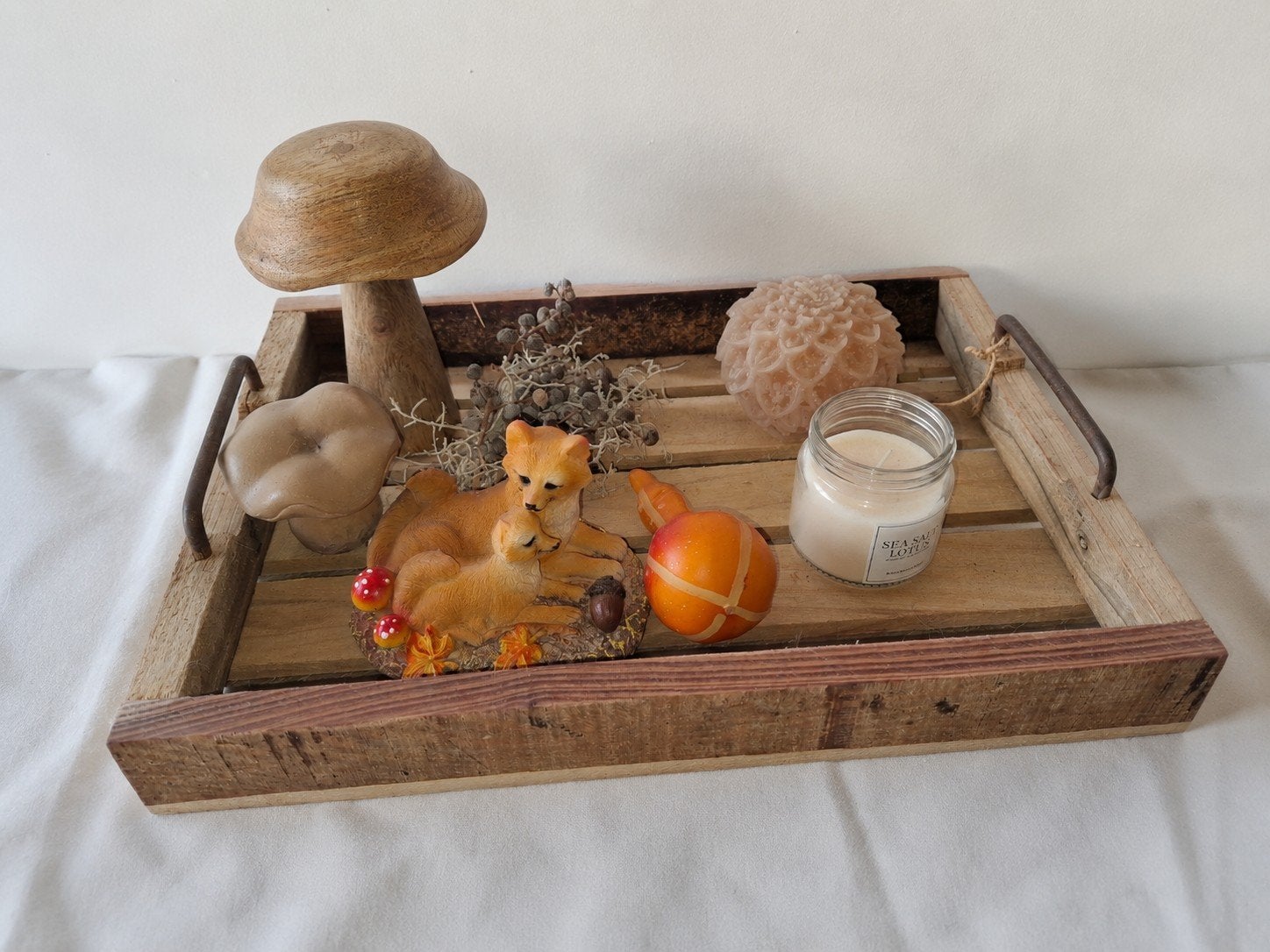 Rustieke houten decoratieset herfst, Ophalen, Zo goed als nieuw, Dienblad, Met handvatten