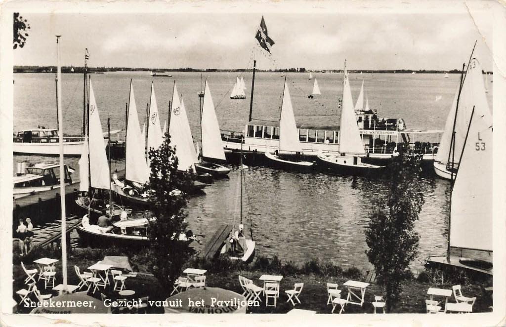 Sneekermeer, gezicht vanuit het Paviljoen, Ophalen of Verzenden, 1940 tot 1960, Gelopen, Friesland