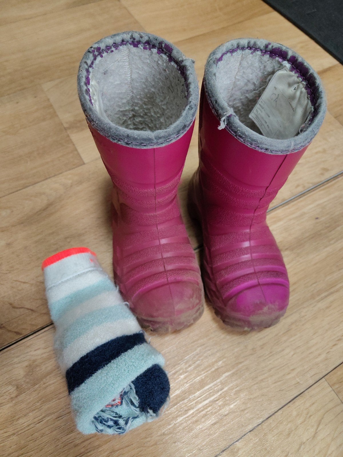 Roze warme  regenlaarzen en dikke sokken voor kinderen, Ophalen, Gebruikt, Jongen of Meisje, Laarzen