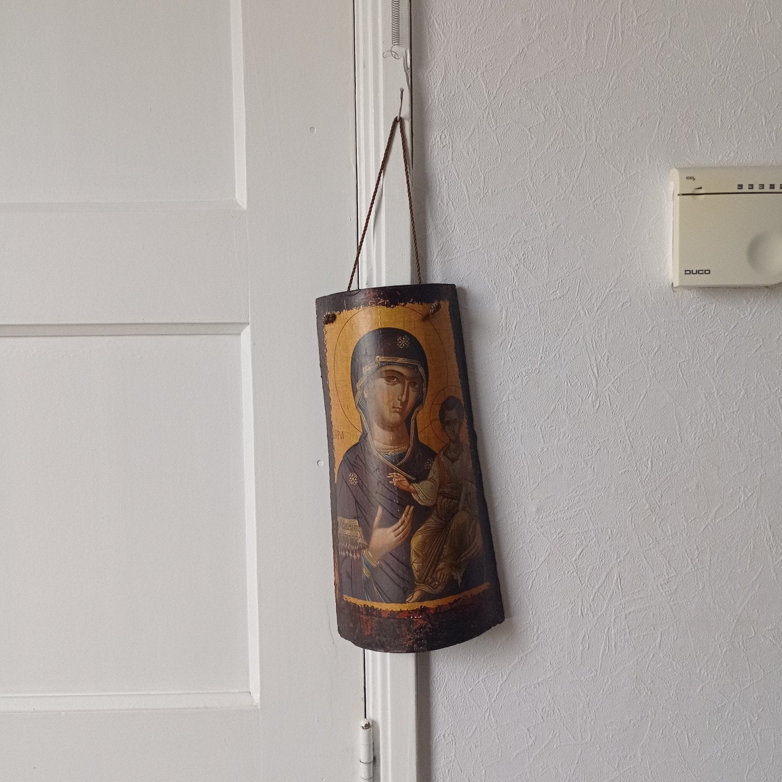 Antieke Maria en jozes keramiek op tegel 32 cm, Antiek en Kunst, Antiek | Religie, Ophalen of Verzenden