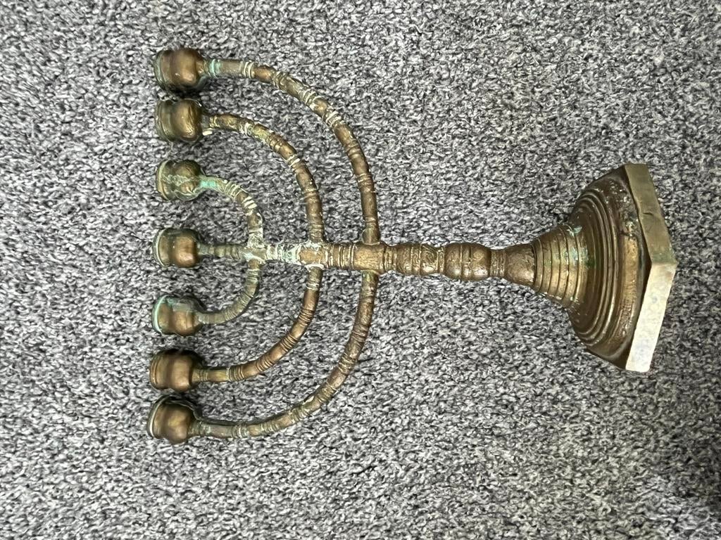 Antieke Koperen Menorah / Kandelaar, Antiek en Kunst, Antiek | Kandelaars, Ophalen of Verzenden, Koper of Brons