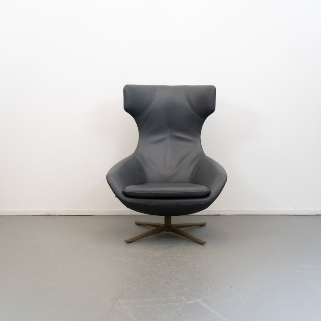 1 Leolux Caruzzo PLUS Fauteuil + Voetenbank Antraciet - Leer, Huis en Inrichting, Fauteuils, Niet ingevuld, Niet ingevuld, 75 tot 100 cm
