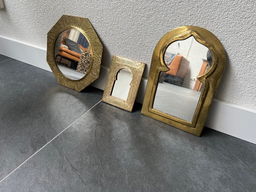 2 oude marokkaanse spiegels 1001 nacht dun koper, Gebruikt, Ophalen of Verzenden, https://verburgtvintage.nl/#contact, Schipluidenlaan 20 5035KJ Tilburg