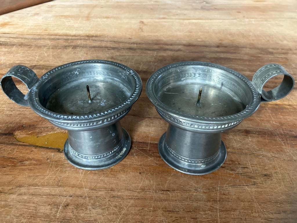 Handmade Pewter Noorse Tinnen Kandelaars - Tinn-Trykk, Ophalen of Verzenden