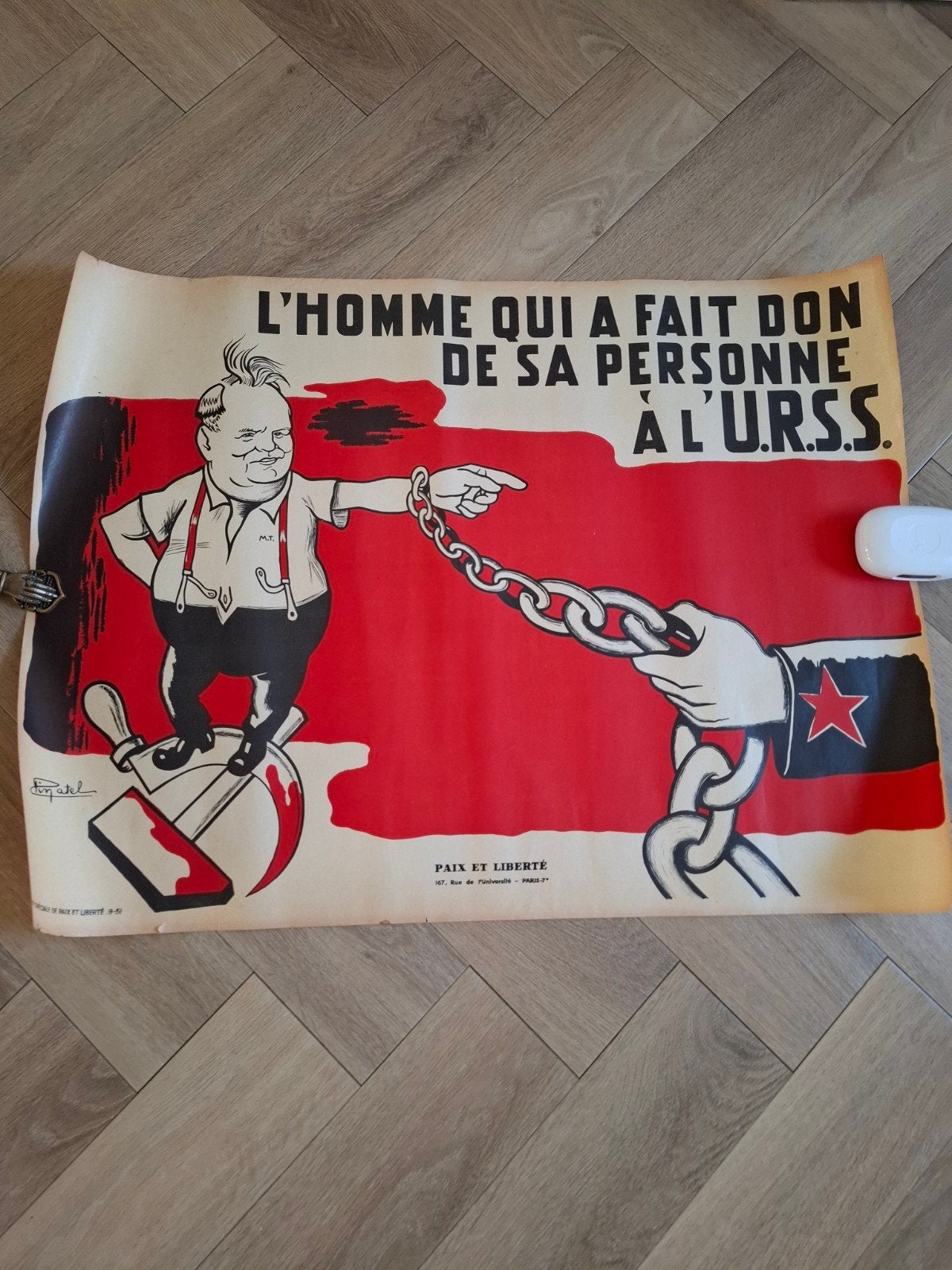 Vintage Franse Anticommunistische Poster, Gebruikt, Deurposter of groter, Rechthoekig Liggend, Ophalen of Verzenden