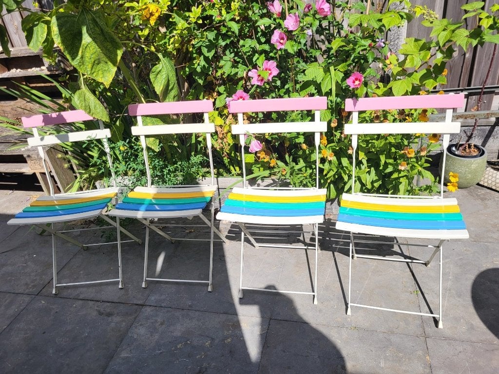Vintage IKEA Klapstoelen (4x) – Jaren 90 Multicolor, Ophalen, Gebruikt, Hout, Inklapbaar